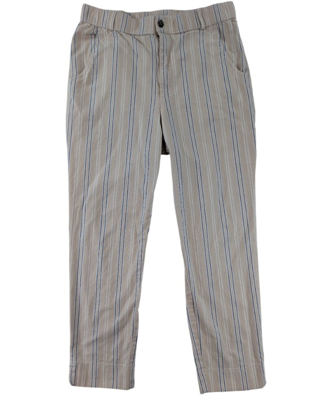 Hollister Ultra High Rise Striped Crop Cotton Pants Beige Blue Large
